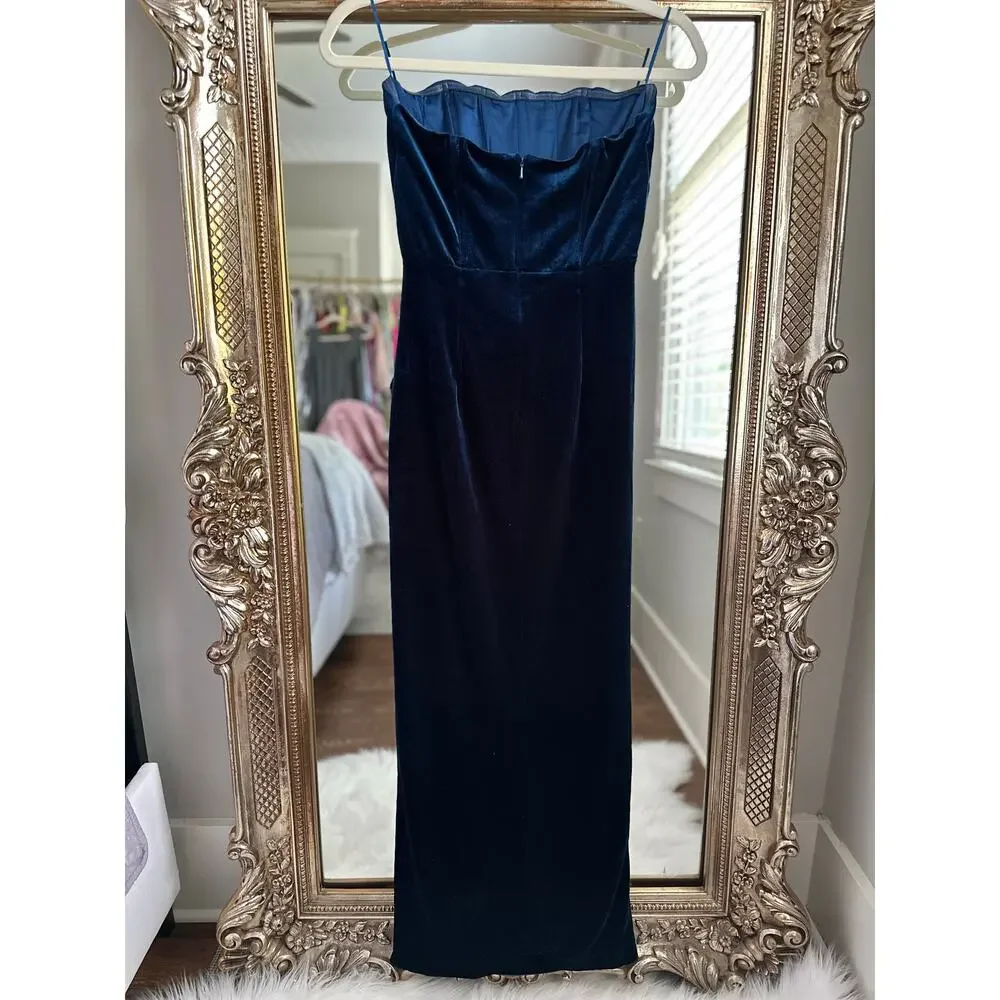 Bardot EVERLASTING VELOUR NAVY MIDI DRESS Small - Picture 5 of 8